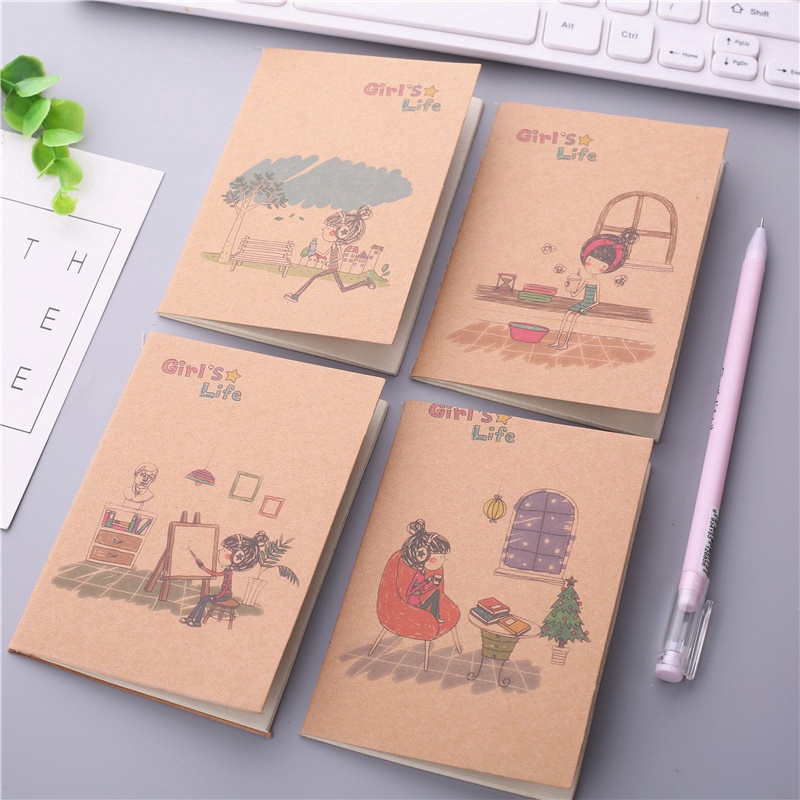 Buku Catatan/Memo/Notepad Kecil 64k Dengan Cover Kertas Kraft Untuk Pelajar/Kerja-#2（1 Pc random）