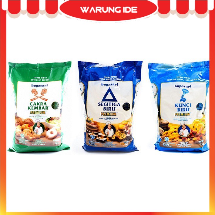

TEPUNG TERIGU BOGASARI SEGITIGA BIRU / KUNCI BIRU / CAKRA KEMBAR 1 KG