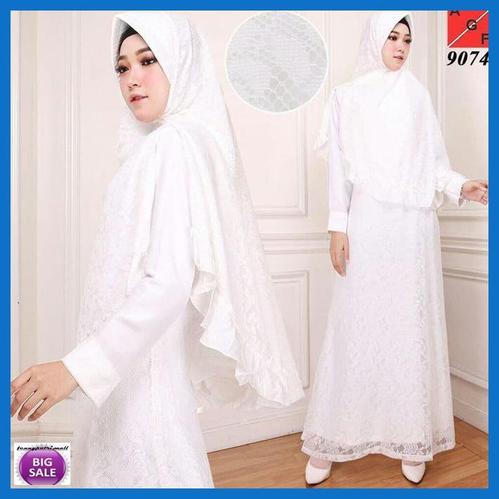 Simagwanita- Baju Gamis Wanita / Gamis Jumbo / Muslim Putih #9074 Jmb - Putih, 5L -Ori.