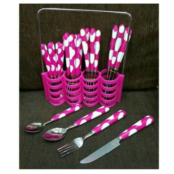 Sendok Set Polkadot 24 Pc / Sendok Garpu Set Polkadot / Polkadot Sendok Makan Set06