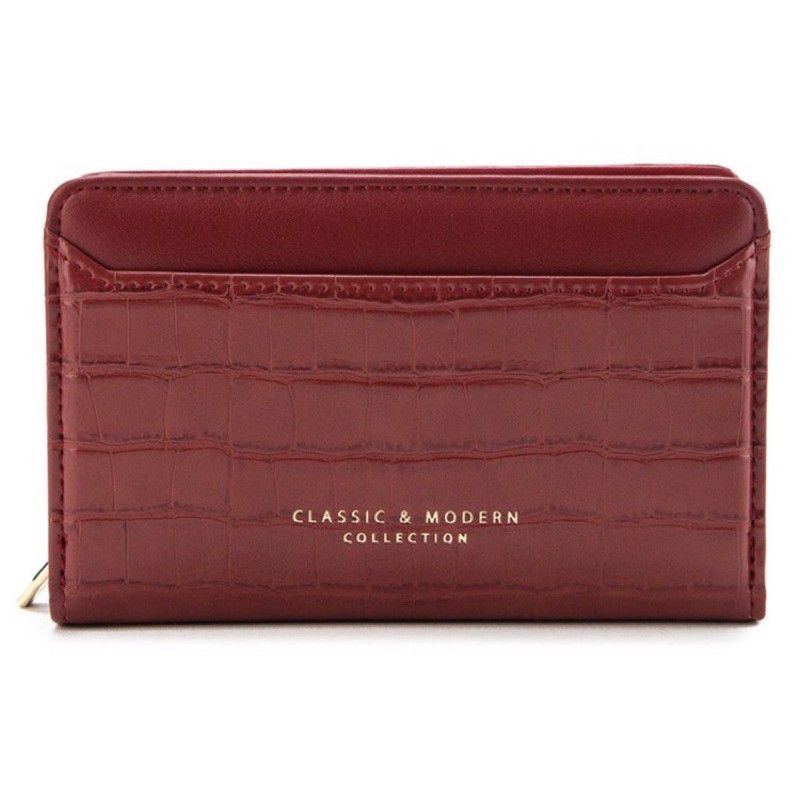 HUER Aymi Croc Embossed Medium Bi Fold Wallet 9446-126Maroon