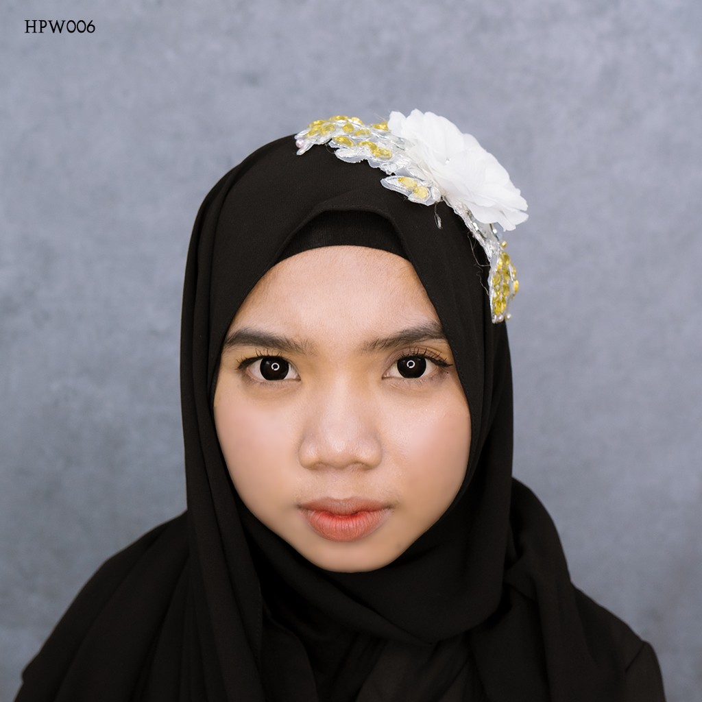 [PALING LARIS] ACCESSORIES HIJAB WANITA HEADPIECE BUNGA PUTIH BROKAT HPW006