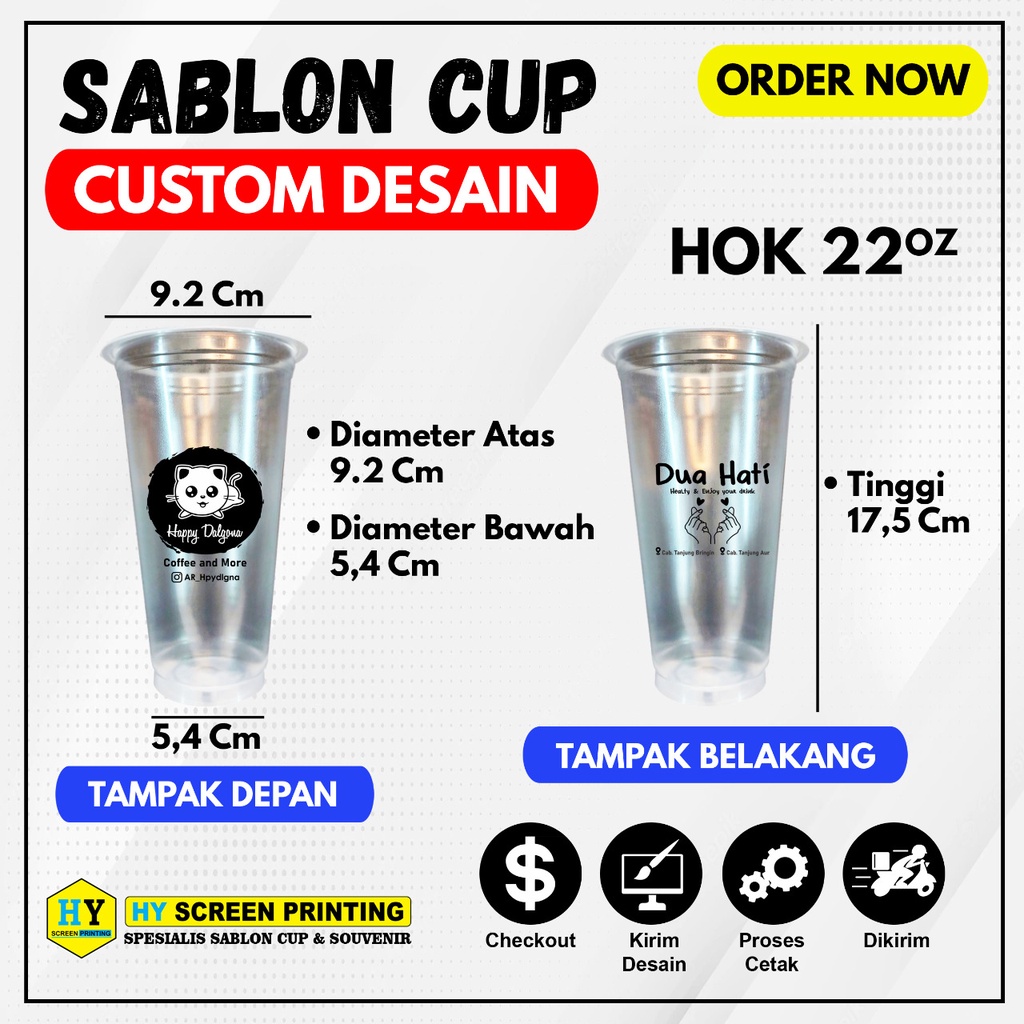 Sablon Gelas Cup Murah HOK 22oz Slim | Min.Order 500 Pcs