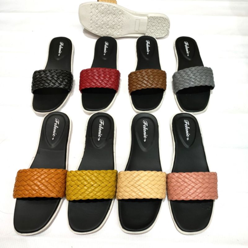 sandal wanita murah import Felonie WK 01. Selop anyaman terbaru..!