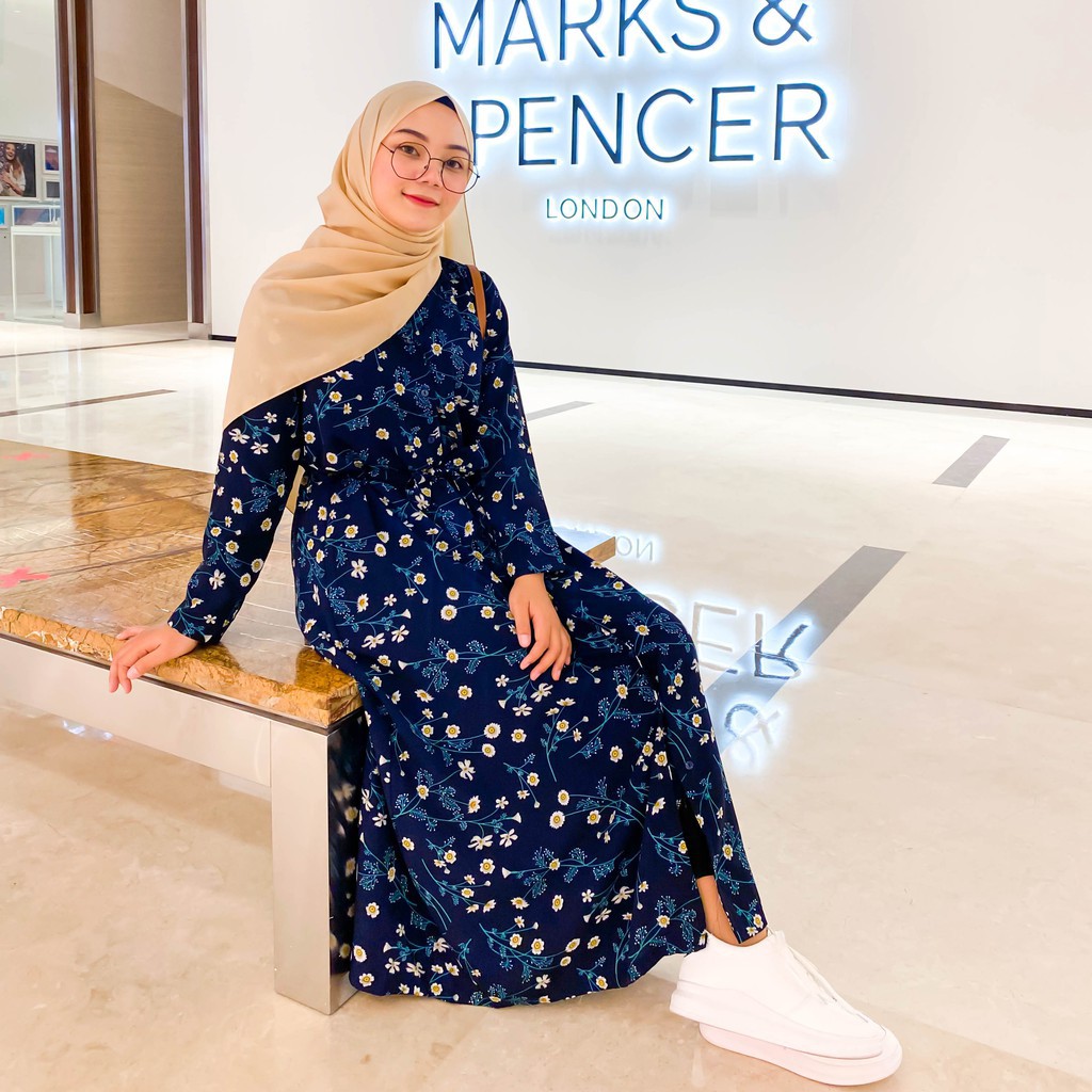 ES2897 DAISY FLOWY BASIC LONG SHIRT DRESS / dress bunga / gamis bunga / dress bunga by Aira