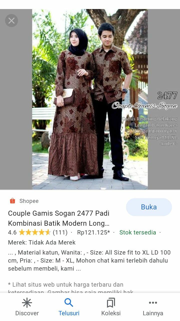 Couple Gamis Sogan 2477 Padi Kombinasi Batik Modern Long Dress Terusan Seragam Pesta