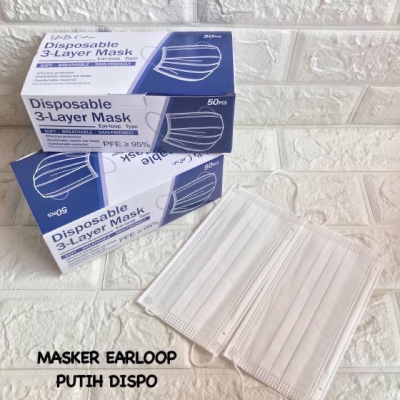 MASKER PUTIH MERK DISPO TERMURAH 1BOX ISI 50PCS