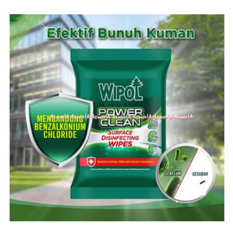 Wipol Power Clean Surface Disinfecting Wipes 10sheets Tissue Basah Bunuh Kuman Wippol Desinfektan