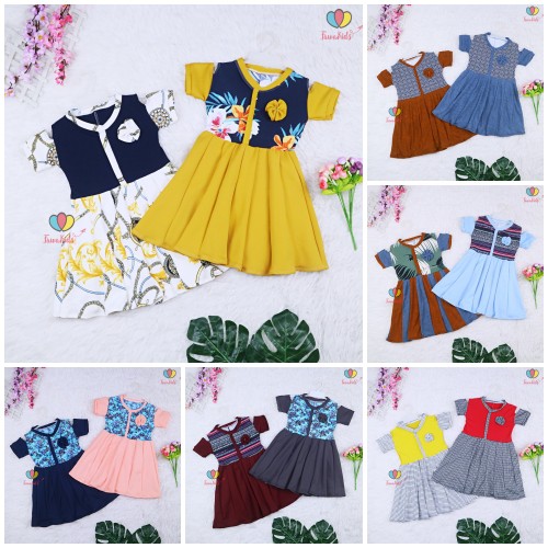 (Rample) Dress Sabrina uk 4-5 Tahun / Dres Anak Perempuan Baju Cewek Lengan Pendek Harian Gaun Motif