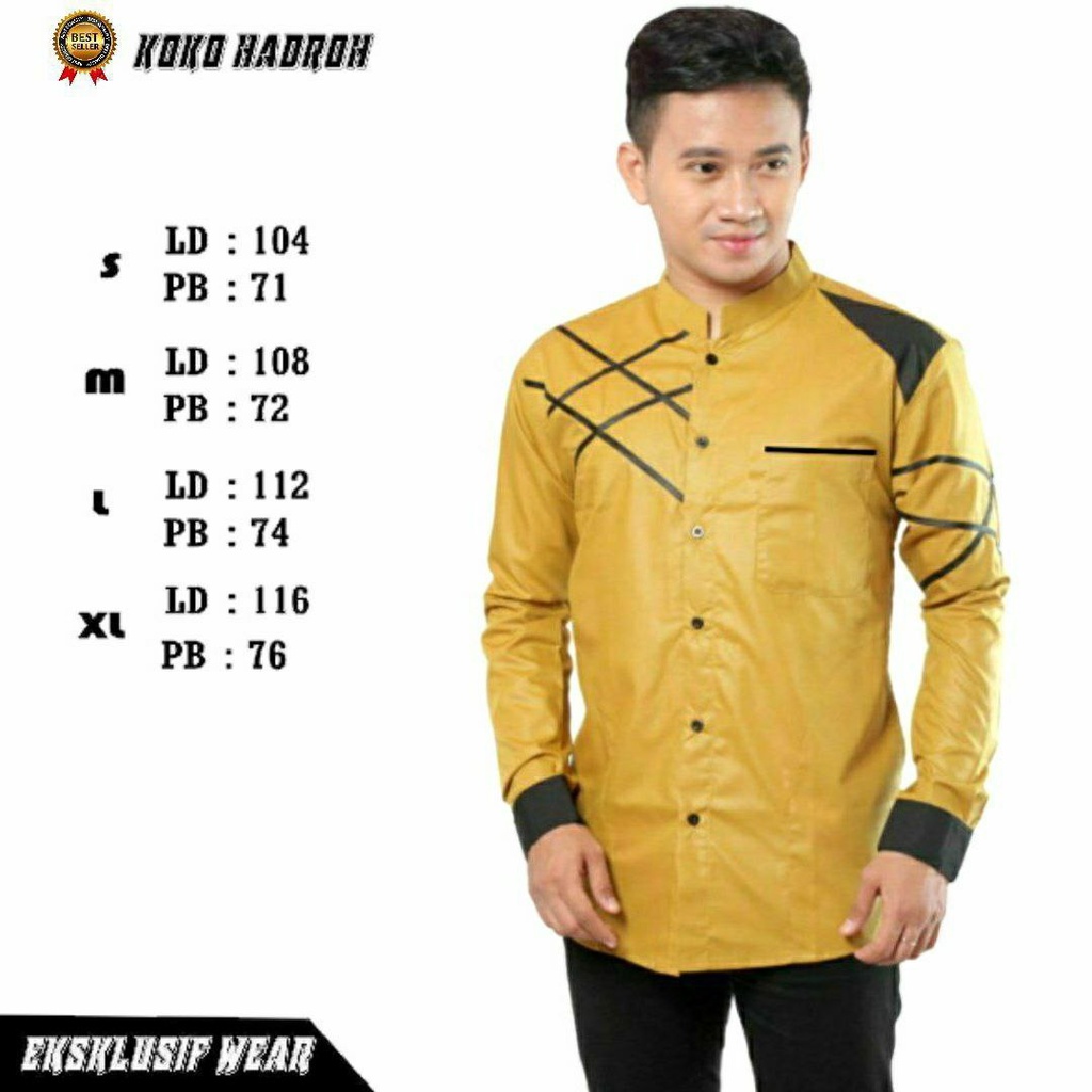 BAJU KOKO ELRUMI LENGAN PANJANG KOKO DEWASA KOKO HADROH AZ ZAHIR MOTIF WARNA KUNING WARNA PUTIH WARN