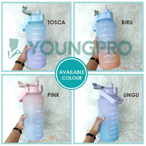 YOUNGPRO Botol Tempat Minum Motivasi Viral 2 Liter Botol Air Minum Plastik 2L Unik Murah Botol Minum Anak Cowok Cewek Dewasa BPA Free Sticker 3D 2D