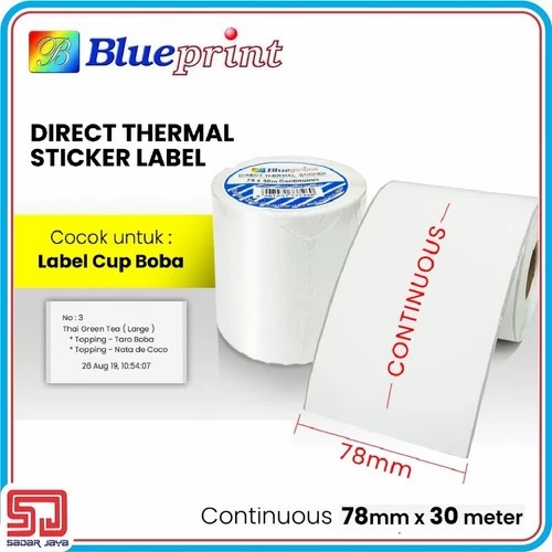 

Blueprint Direct Thermal Sticker Label Continuous 78 mm x 30 Resi