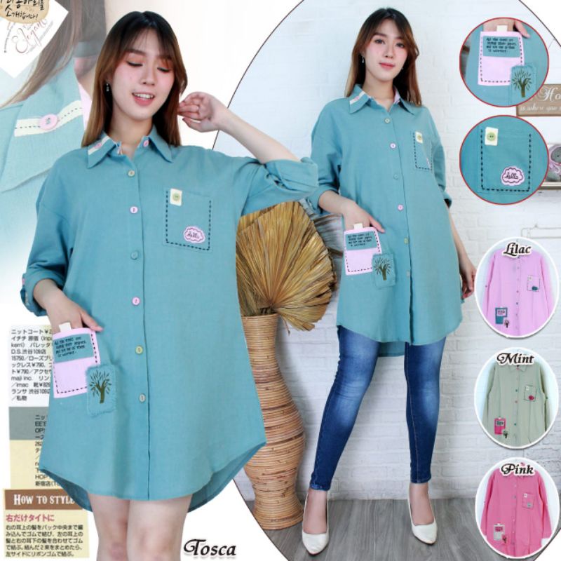 Tunik Kemeja Wanita Katun linen Import  #390