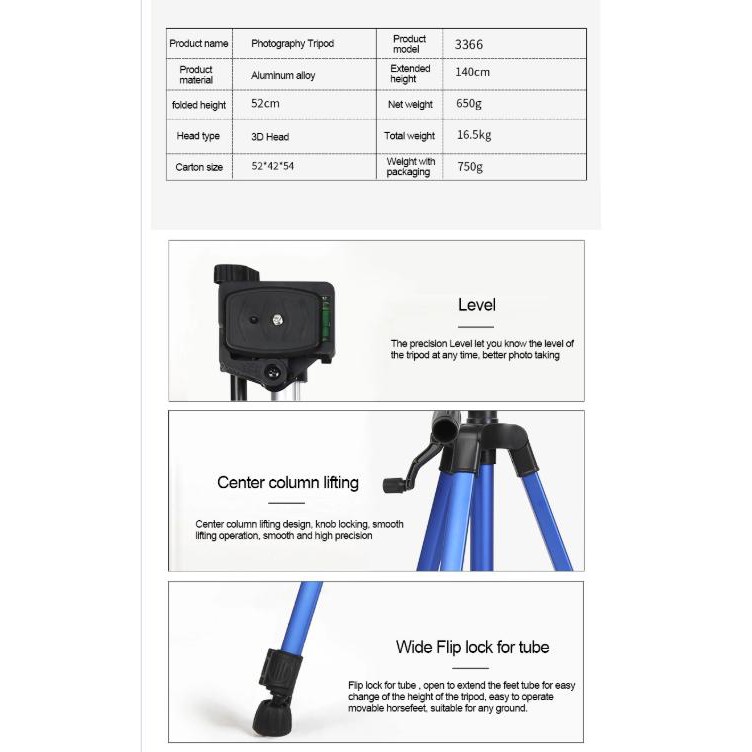 Tripod Color Portabel Live Selfie 3366 Tripod Stand Kamera DV SLR Self, Timer Full Light Bracket