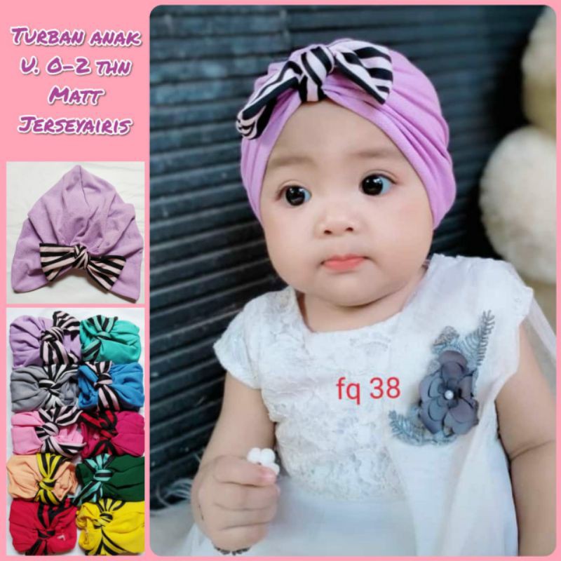 Turban anak motif salur pita ikat