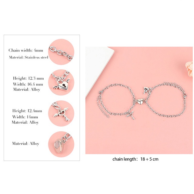 Gelang Rantai Magnetik Bentuk Hati Kunci Warna Silver Untuk Wanita