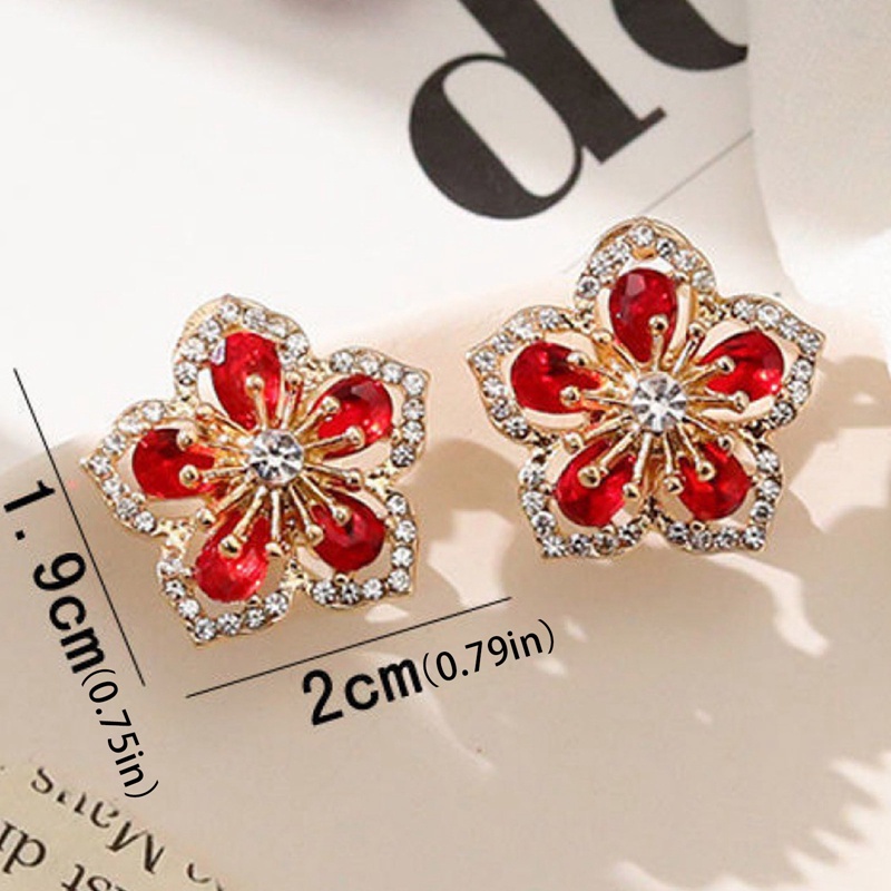 Anting Bentuk Bunga Geometris Aksen Kristal Gaya Korea