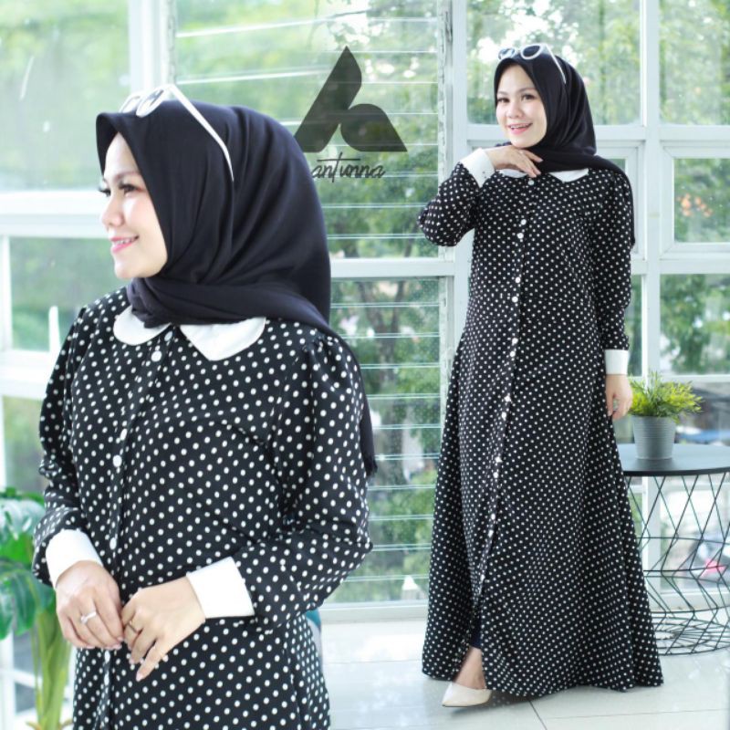 Gamis Dress Polka Hitam Putih by ANTUNNA Original