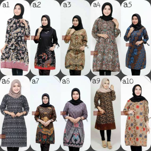 Baju Atasan Wanita Batik Tunik Fit XXL SOGAN Printing Baju Atasan Wanita Batik Tunik Fit XXL SOGAN Printing