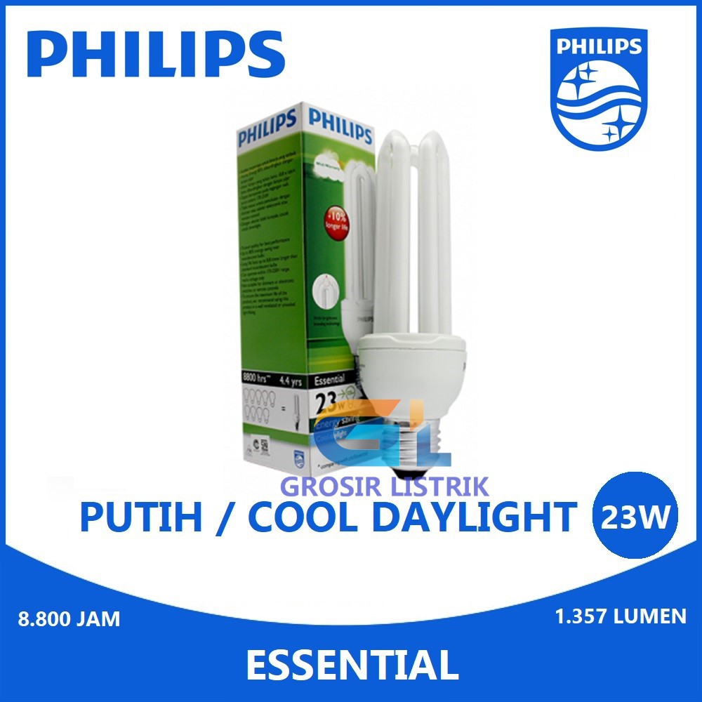 Lampu Philips Essential 23W Putih Cool Daylight 6500K Jari 23 Watt W 23Watt Original Grosir