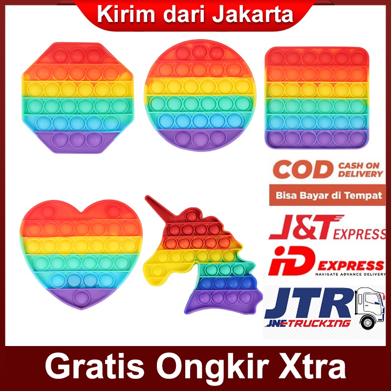 【COD】Mainan pop it murah popit Pop Its Square rainbow multicolor Fidget Toy