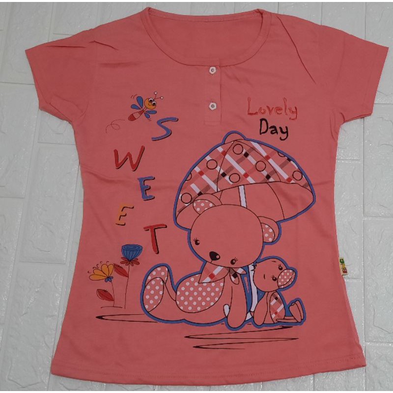 Baju dan celana tidur wanita remaja pink (M,L) motif boneka