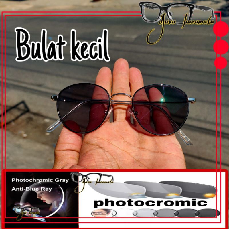 KACAMATA BULAT KECIL  Photocromic Antiradiasi Blucromic  Bulat Kecil Wanita Pria