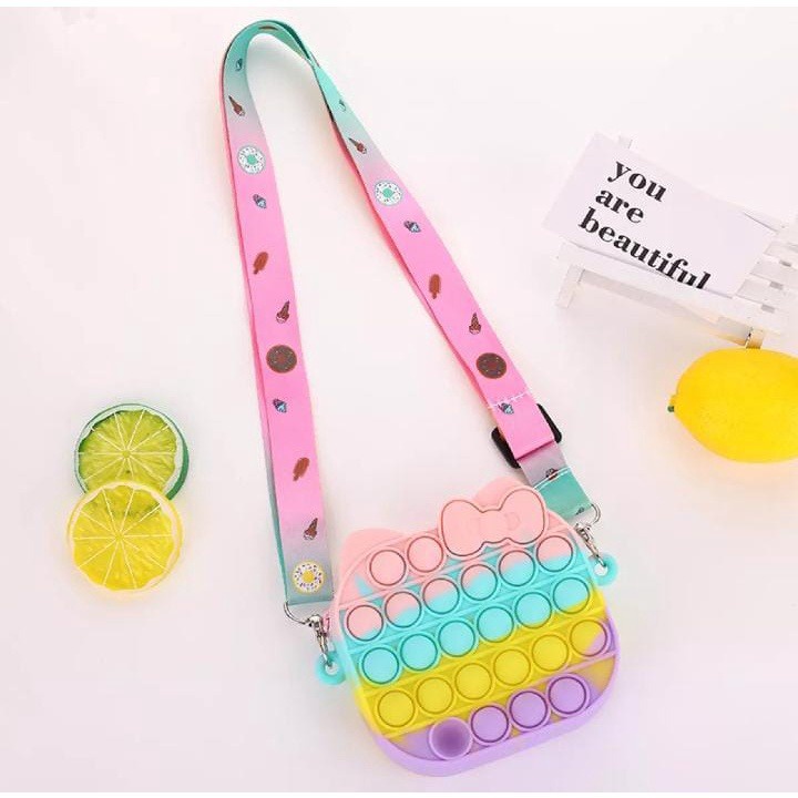 TAS POP IT HELLO KITTY SQUARE RAINBOW | TAS SELEMPANG ANAK PEREMPUAN [SWEETSPACE]