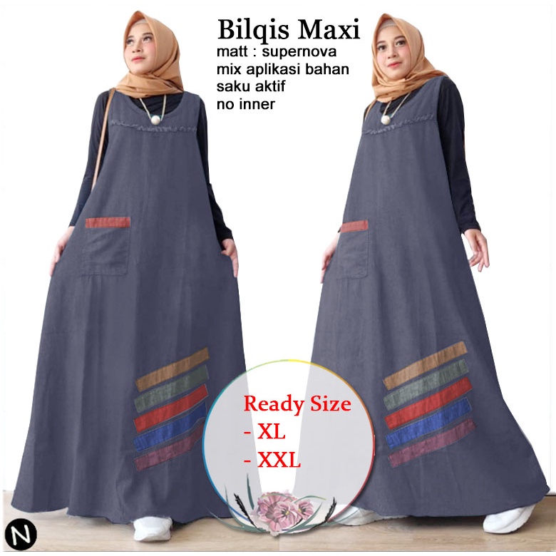 Bilqis Maxi - Central Grosir Fashion (CGF) - Ukuran L-XXL - Matt Katun Supernova Mix Aplikasi Bahan