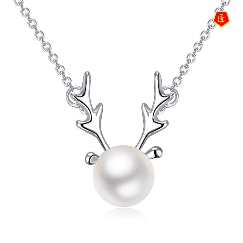 [Ready Stock]Elk Necklace Women's Fashion Korean Simple Pearl Pendant