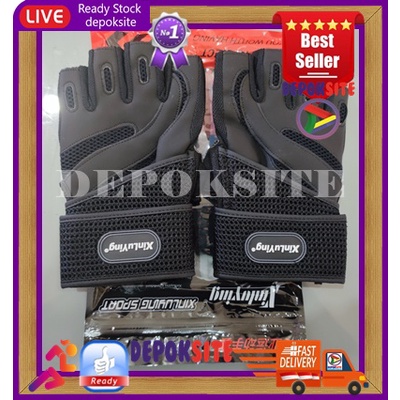 1 Pasang XLY Sarung Tangan Premium Glove Heavy Weightlifting Fitness Half Finger Sports Gym Gloves