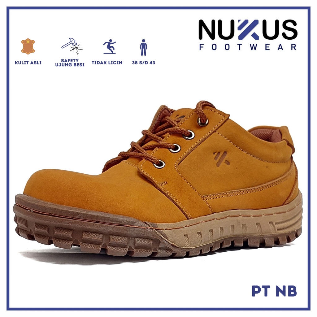 Nukus Safety Shoes Ujung Besi Tali Pendek Cokelat Tan - PT NB