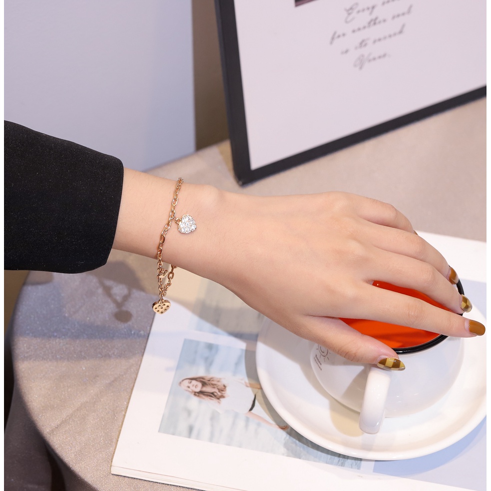 ✅COD✨Gelang Wanita Titanium Anti Karat Berlian Emas Koren Style Aksesoris Fashion Gelang Rantai Serut Murah D219