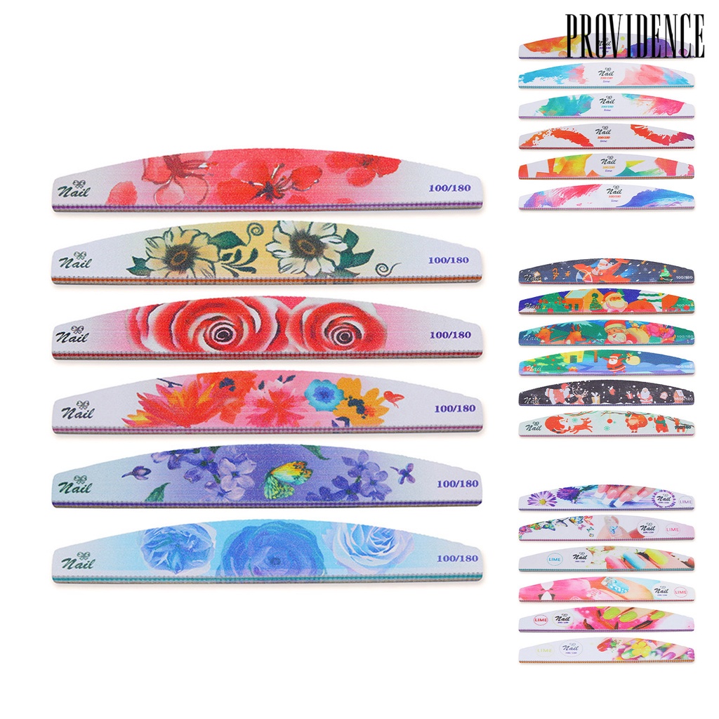 Providence 6Pcs/Set Nail File Half Moon Shape Double Side Sandpaper Nail Buffer Colorful Professional Manicure Tools for Female