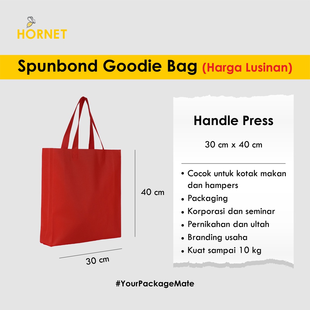 

Tas Spunbond Goodie Bag Handle Press Non Woven Ukuran 30 x 40