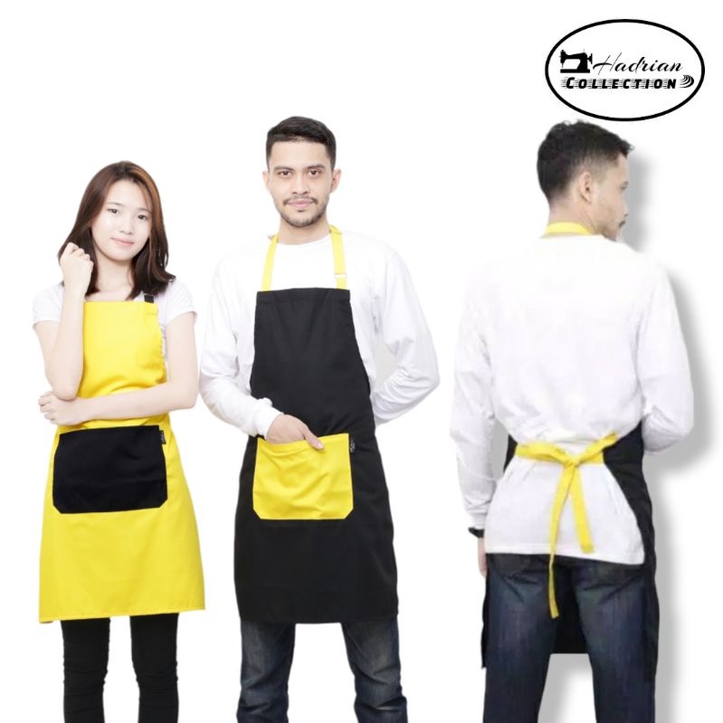 Celemek Apron Kombinasi Warna Custom  Free Bordir Logo dan Polos  ( Bisa Request Warna ).