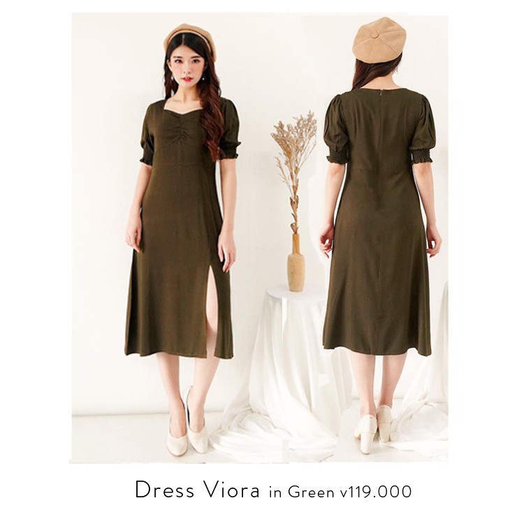 dress polos warna cantik import from bangkok termurah lengan balon lucu material rayon - dress viora