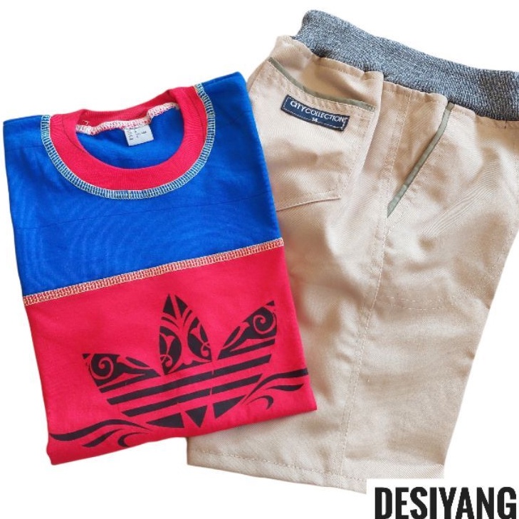 SETELAN ANAK LAKI LAKI CHINOS PENDEK DAN KAOS OBLONG SIZE S (3-4tahun)