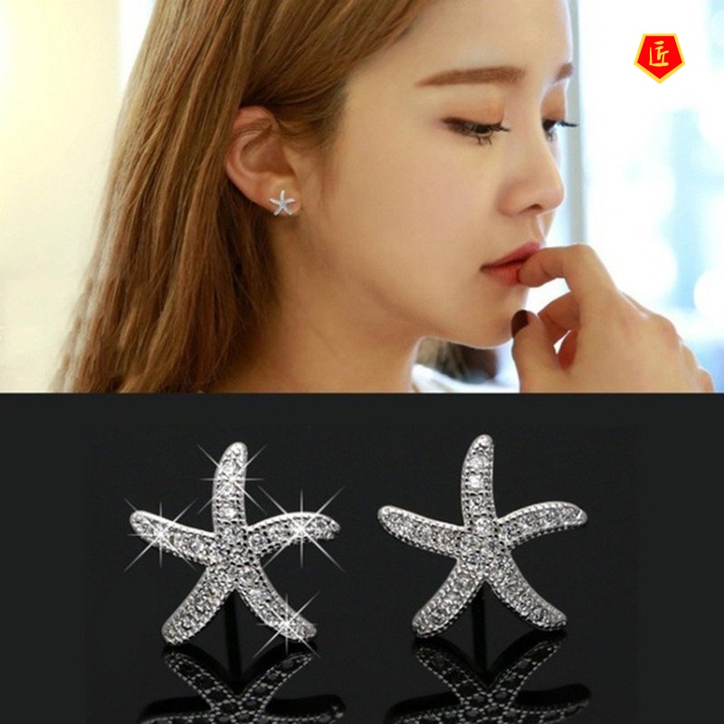 [Ready Stock]Creative Starfish-Shaped Diamond Stud Earrings
