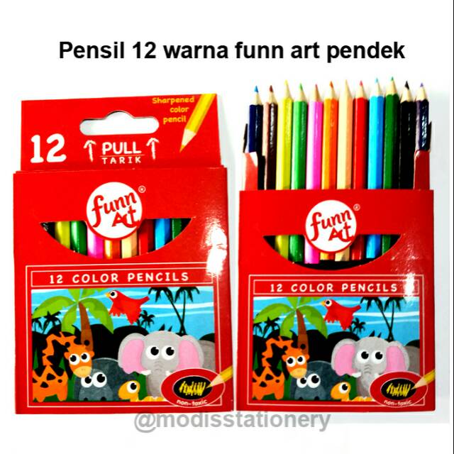

Pensil 12warna pendek fun art cat kayu
