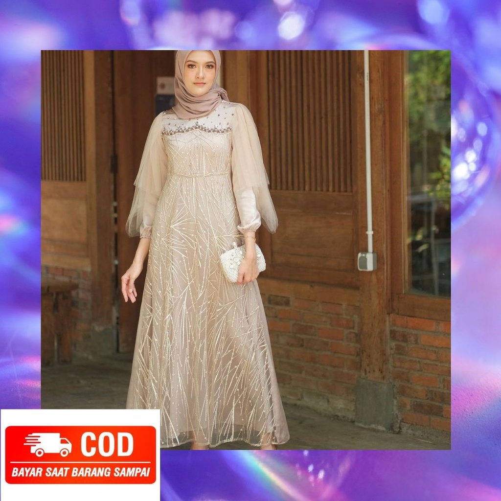 GAMIS MAXI NADINE BROKAT GAMIS TILE LENGAN TUTU GAMIS KONDANGAN TERBARU GAMIS PESTA MEWAH 2021 GAMIS