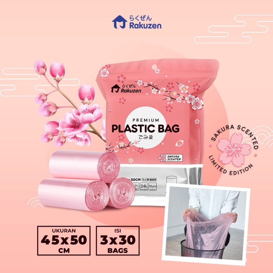 KtmStore Rakuzen Premium Plastic Bag wangi Kantong Sampah 45x50 Sakura Edition