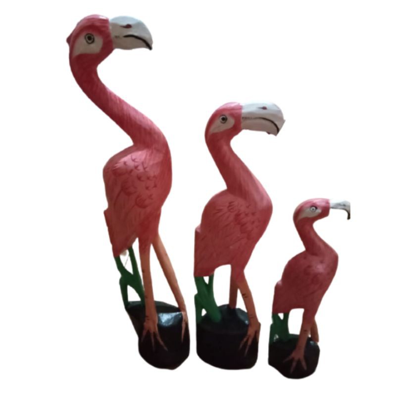 SATU SET PAJANGAN BENTUK ANGSA FLAMINGO ISI 3 PCS UKURAN BESAR BAHAN KAYU - DEKORASI TEPI KOLAM