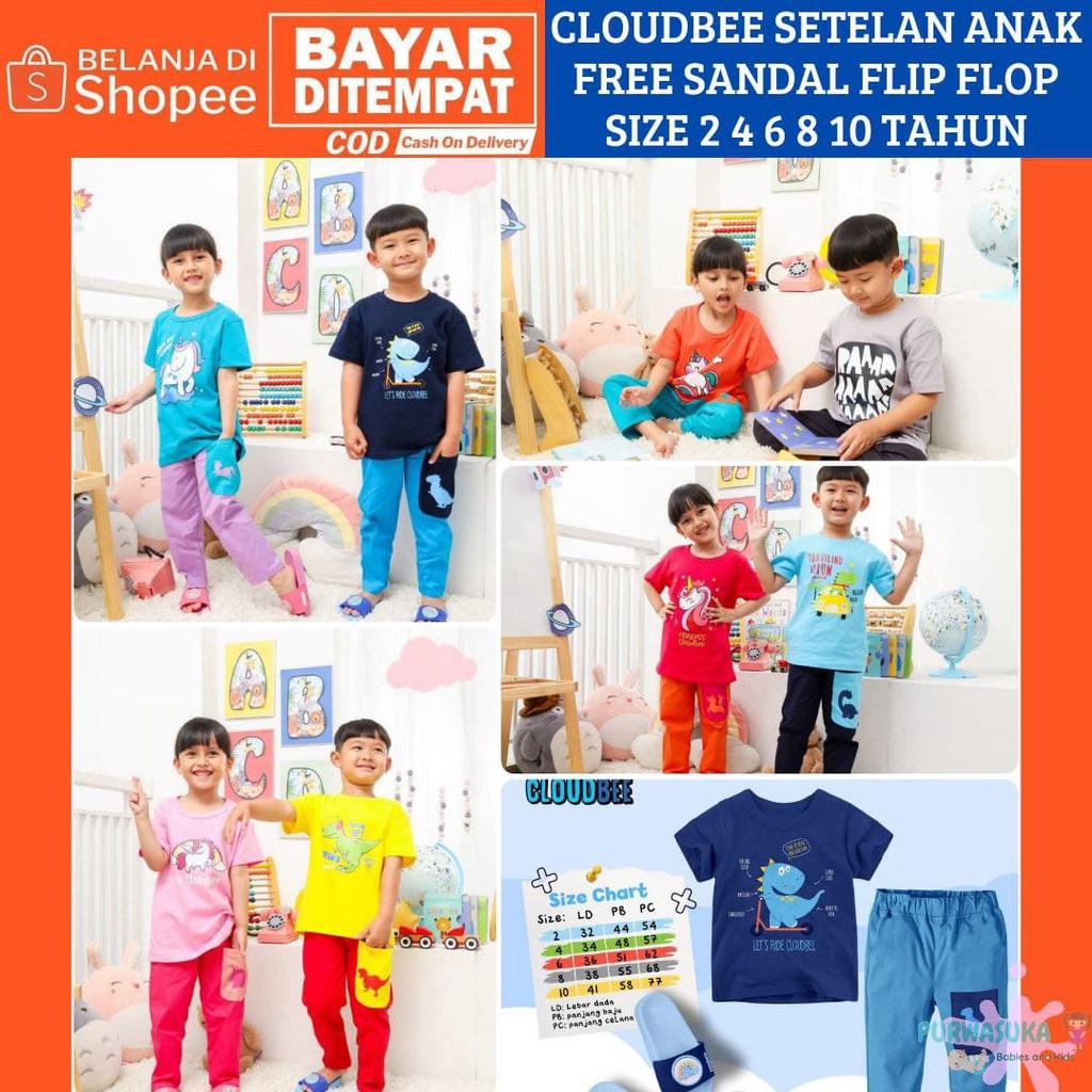 CLOUDBEE SET FREE SANDAL FLIP FLOP LED SETELAN ANAK LAKI-LAKI & PEREMPUAN USIA 2 4 6 8 10 TAHUN