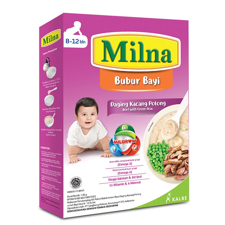 Milna Bubur Bayi Reguler Daging Kacang Polong 120g 8-12 bln