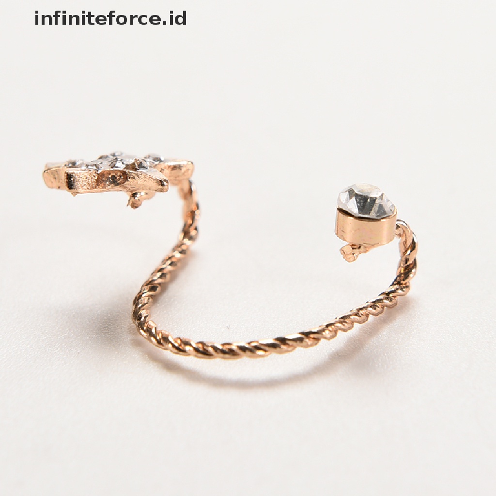 Infiniteforce.id Anting Klip Jepit Wanita Desain Pentagram Hias Kristal Berkilau