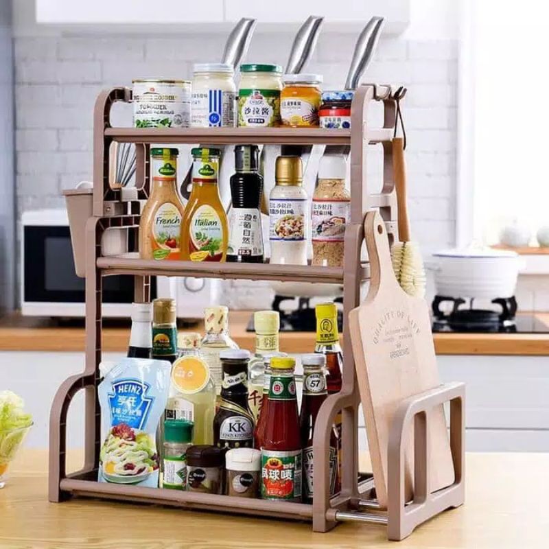 Rak Bumbu Dapur 3 Susun Botol Toples Serbaguna Plastik Tahan Air Rak Piring sendok Storage Dapur