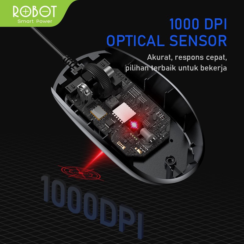 Mouse Wired ROBOT M120 2.4GHz Optical 1600DPI dengan Receiver USB untu