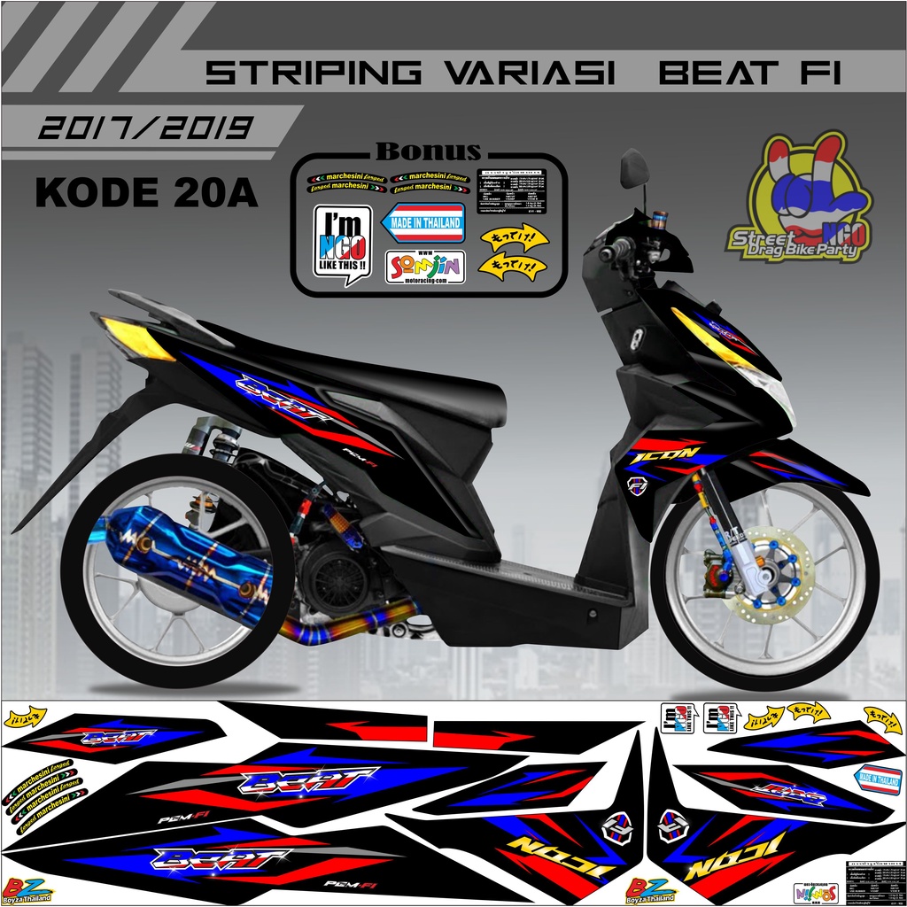 Striping Beat 2017-2019 Variasi Stiker Motor Beat Kode 20