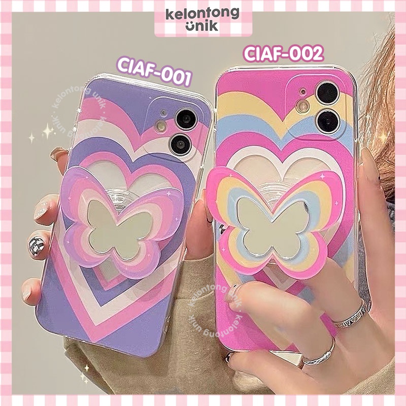 For iPhone - Colorful Butterfly Love Soft Case + Mirror Griptok